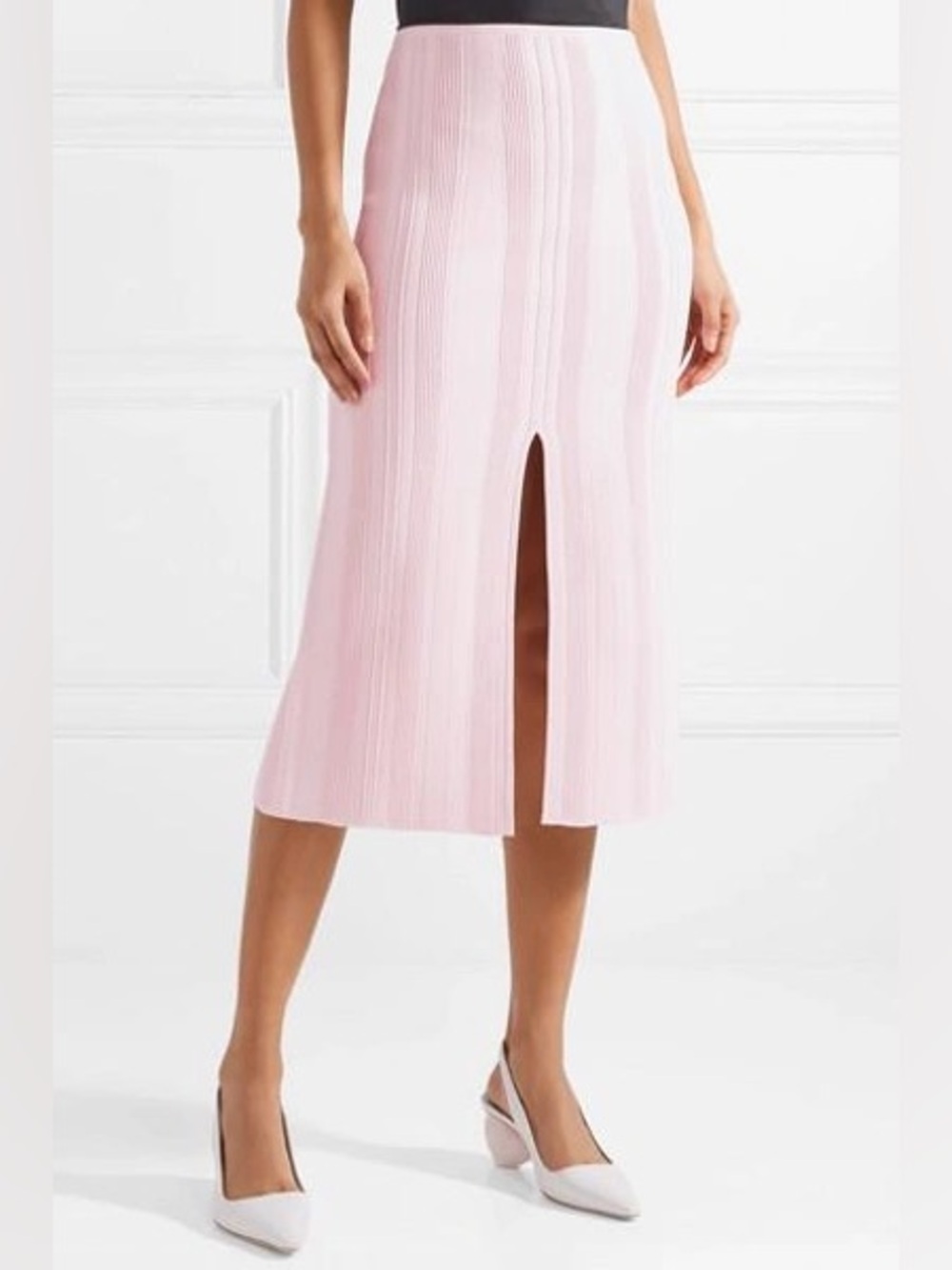 Proenza Schouler RIBBED STRETCH-KNIT MIDI SKIRT IN BABY PINK Sz large NWT - Picture 6 of 13